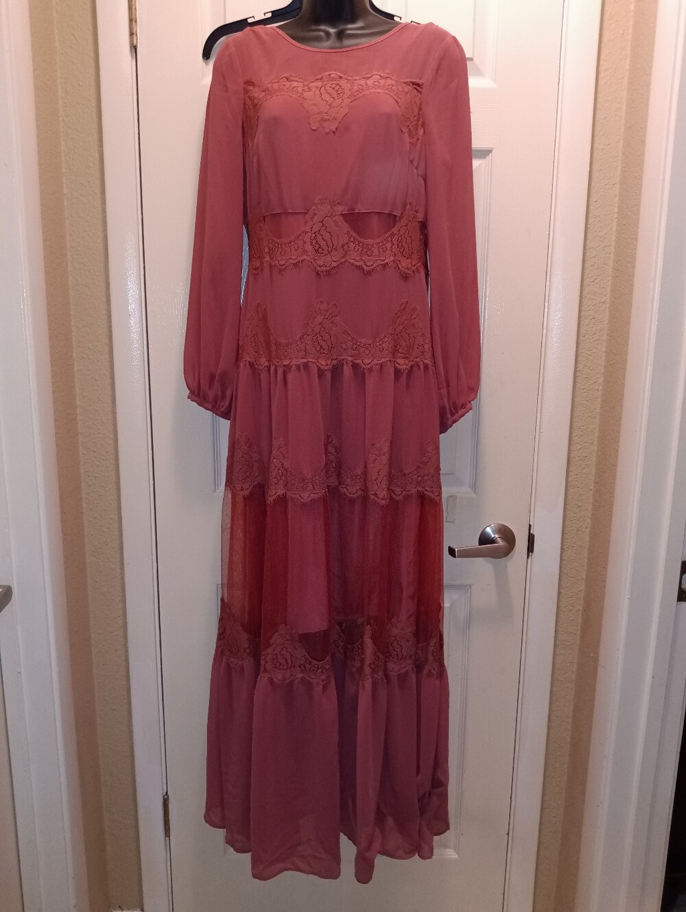 ASOS Dusty Rose Lace Paneled Tiered Maxi Dress Sz 4